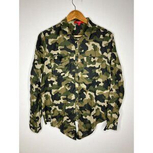 Guess Women's Large Camo Camouflage Button-Up Front Tie Blouse Shirt